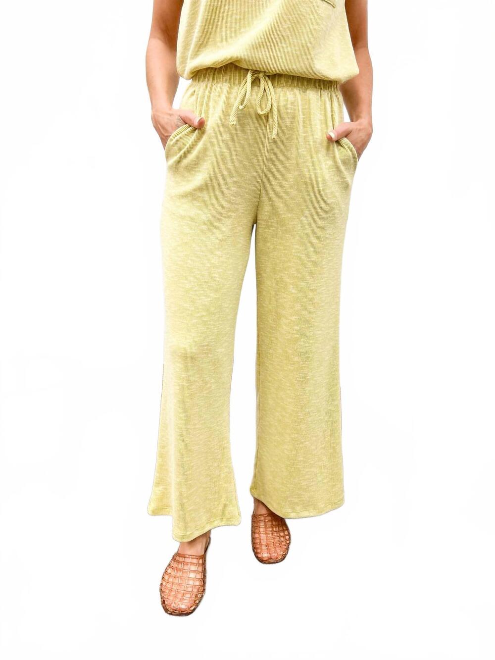 NEW GILLI ribbed wide leg pants in chartreuse